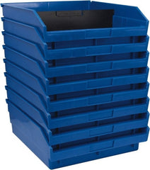 Quantum Storage - 50 Lb. Load Capacity, 11-5/8" Deep, Blue Polypropylene Hopper Shelf Bin - 4" High x 11-1/8" Wide x 11-5/8" Long - Exact Tooling
