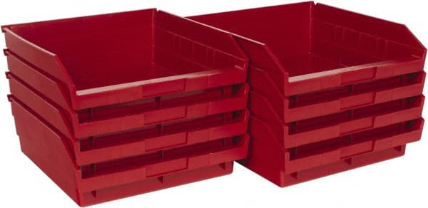Quantum Storage - 50 Lb. Load Capacity, 11-5/8" Deep, Red Polypropylene Hopper Shelf Bin - 4" High x 11-1/8" Wide x 11-5/8" Long - Exact Tooling