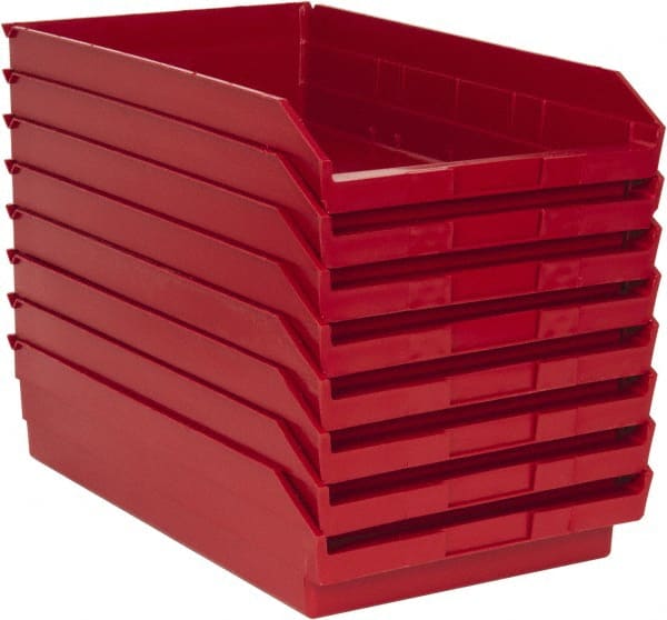 Quantum Storage - 50 Lb. Load Capacity, 17-7/8" Deep, Red Polypropylene Hopper Shelf Bin - 4" High x 11-1/8" Wide x 17-7/8" Long - Exact Tooling