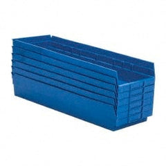 Quantum Storage - 50 Lb. Load Capacity, 23-5/8" Deep, Blue Polypropylene Hopper Shelf Bin - 4" High x 8-3/8" Wide x 23-5/8" Long - Exact Tooling