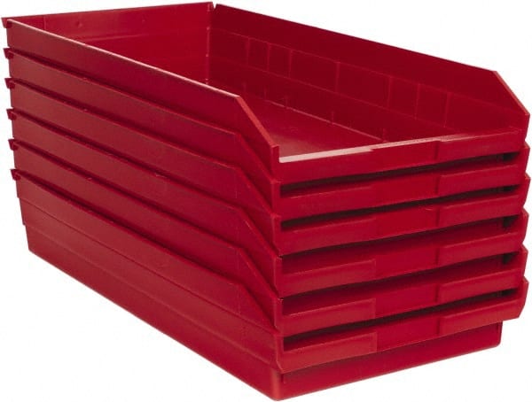 Quantum Storage - 50 Lb. Load Capacity, 23-5/8" Deep, Red Polypropylene Hopper Shelf Bin - 4" High x 11-1/8" Wide x 23-5/8" Long - Exact Tooling