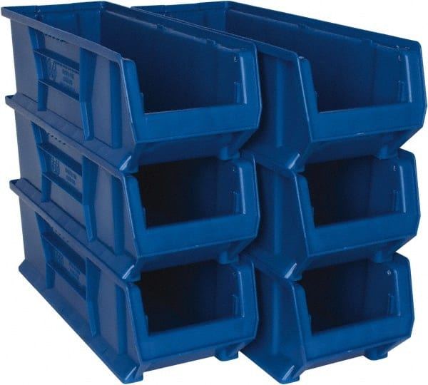 Quantum Storage - 100 Lb. Load Capacity, 23-7/8" Deep, Blue Polypropylene Hopper Stacking Bin - 7" High x 8-1/4" Wide x 23-7/8" Long - Exact Tooling