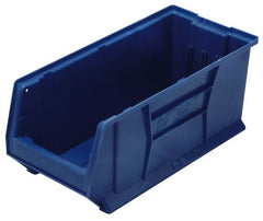 Quantum Storage - 100 Lb. Load Capacity, 23-7/8" Deep, Blue Polypropylene Hopper Stacking Bin - 9" High x 8-1/4" Wide x 23-7/8" Long - Exact Tooling