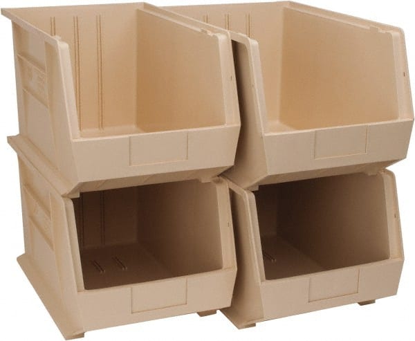 Quantum Storage - 75 Lb. Load Capacity, 18" Deep, Ivory Polypropylene Hopper Stacking Bin - 10" High x 11" Wide x 18" Long - Exact Tooling