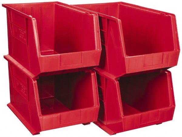 Quantum Storage - 75 Lb. Load Capacity, 18" Deep, Red Polypropylene Hopper Stacking Bin - 10" High x 11" Wide x 18" Long - Exact Tooling