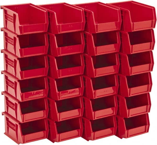 Quantum Storage - 10 Lb. Load Capacity, 5-3/8" Deep, Red Polypropylene Hopper Stacking Bin - 3" High x 4-1/8" Wide x 5-3/8" Long - Exact Tooling