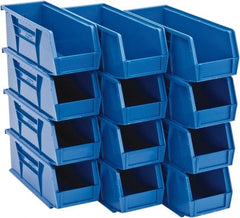 Quantum Storage - 30 Lb. Load Capacity, 10-7/8" Deep, Blue Polypropylene Hopper Stacking Bin - 4" High x 4-1/8" Wide x 10-7/8" Long - Exact Tooling