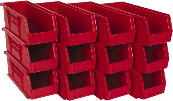 Quantum Storage - 30 Lb. Load Capacity, 10-7/8" Deep, Red Polypropylene Hopper Stacking Bin - 4" High x 4-1/8" Wide x 10-7/8" Long - Exact Tooling