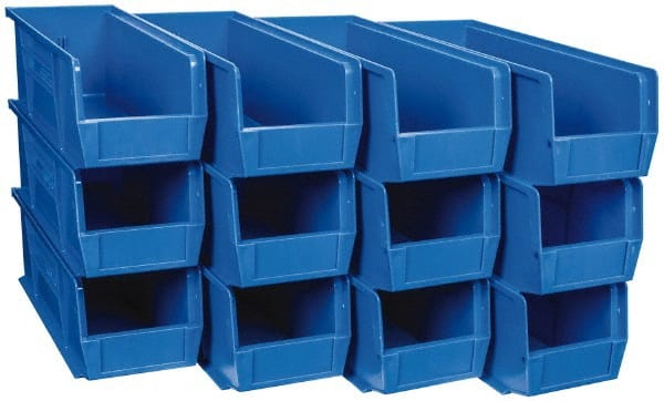 Quantum Storage - 50 Lb. Load Capacity, 14-3/4" Deep, Blue Polypropylene Hopper Stacking Bin - 5" High x 5-1/2" Wide x 14-3/4" Long - Exact Tooling