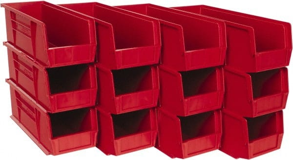 Quantum Storage - 50 Lb. Load Capacity, 14-3/4" Deep, Red Polypropylene Hopper Stacking Bin - 5" High x 5-1/2" Wide x 14-3/4" Long - Exact Tooling