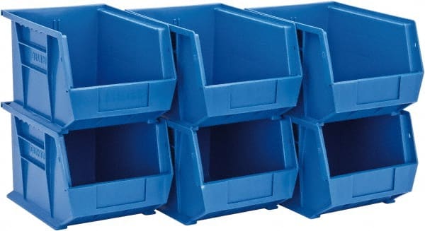 Quantum Storage - 50 Lb. Load Capacity, 10-3/4" Deep, Blue Polypropylene Hopper Stacking Bin - 7" High x 8-1/4" Wide x 10-3/4" Long - Exact Tooling