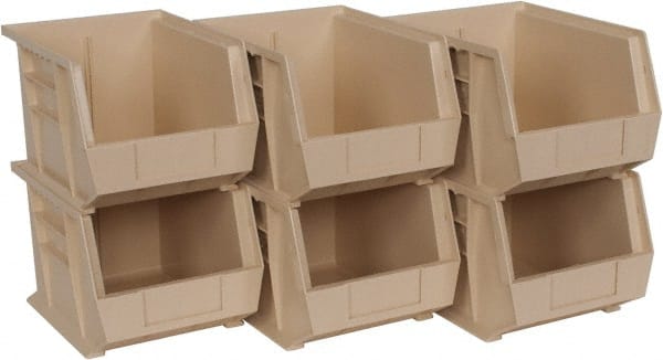 Quantum Storage - 50 Lb. Load Capacity, 10-3/4" Deep, Ivory Polypropylene Hopper Stacking Bin - 7" High x 8-1/4" Wide x 10-3/4" Long - Exact Tooling