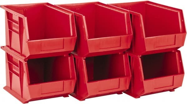 Quantum Storage - 50 Lb. Load Capacity, 10-3/4" Deep, Red Polypropylene Hopper Stacking Bin - 7" High x 8-1/4" Wide x 10-3/4" Long - Exact Tooling