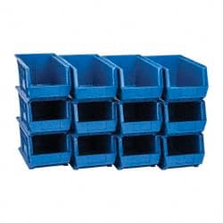 Quantum Storage - 60 Lb. Load Capacity, 14-3/4" Deep, Blue Polypropylene Hopper Stacking Bin - 7" High x 8-1/4" Wide x 14-3/4" Long - Exact Tooling