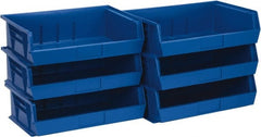 Quantum Storage - 60 Lb. Load Capacity, 10-7/8" Deep, Blue Polypropylene Hopper Stacking Bin - 5" High x 16-1/2" Wide x 10-7/8" Long - Exact Tooling