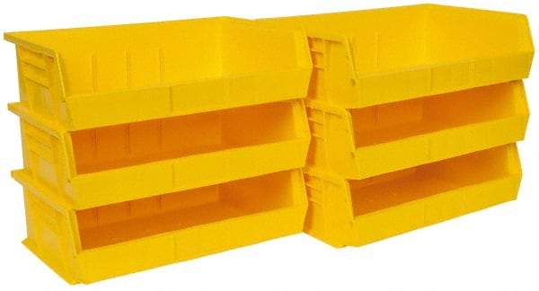 Quantum Storage - 60 Lb. Load Capacity, 10-7/8" Deep, Yellow Polypropylene Hopper Stacking Bin - 5" High x 16-1/2" Wide x 10-7/8" Long - Exact Tooling