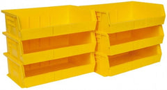 Quantum Storage - 60 Lb. Load Capacity, 10-7/8" Deep, Yellow Polypropylene Hopper Stacking Bin - 5" High x 16-1/2" Wide x 10-7/8" Long - Exact Tooling