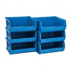 Quantum Storage - 75 Lb. Load Capacity, 14-3/4" Deep, Blue Polypropylene Hopper Stacking Bin - 7" High x 16-1/2" Wide x 14-3/4" Long - Exact Tooling