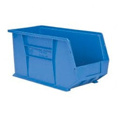 Quantum Storage - 60 Lb. Load Capacity, 18" Deep, Blue Polypropylene Hopper Stacking Bin - 9" High x 8-1/4" Wide x 18" Long - Exact Tooling