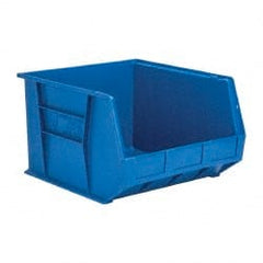 Quantum Storage - 75 Lb. Load Capacity, 18" Deep, Blue Polypropylene Hopper Stacking Bin - 11" High x 16-1/2" Wide x 18" Long - Exact Tooling