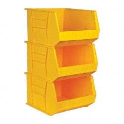 Quantum Storage - 75 Lb. Load Capacity, 18" Deep, Yellow Polypropylene Hopper Stacking Bin - 11" High x 16-1/2" Wide x 18" Long - Exact Tooling