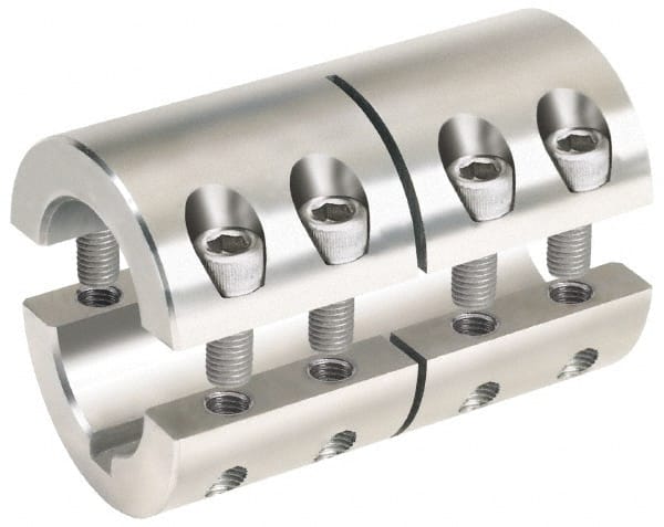 Climax Metal Products - 2" Bore, Stainless Steel, With Keyway Two Piece Split Shaft Collar - 3-3/8" Outside Diam, 4-7/8" Wide - Exact Tooling