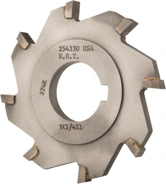 Made in USA - 3" Diam x 1/4" Width of Cut, 8 Teeth, Carbide Tipped Side Milling Cutter - Straight Teeth, Uncoated - Exact Tooling