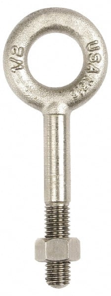 Gibraltar - 500 Lb Capacity, Stainless Steel, 1/4-20 Thread, Fixed Lifting Eye Bolt - Partially Threaded, 5" Shank, 2-1/2" Thread Length, No Shoulder - Exact Tooling