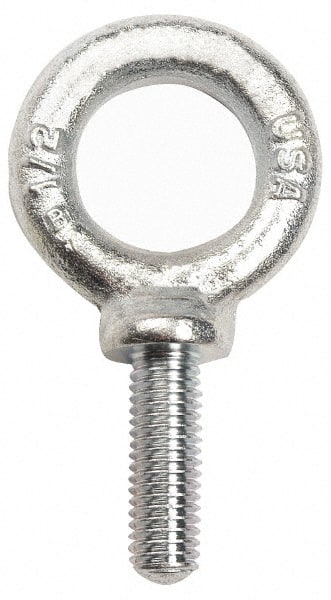 Gibraltar - 2,600 Lb Capacity, Forged Steel, 1/2-13 Thread, Fixed Lifting Eye Bolt - Fully Threaded, 1-1/2" Shank, 1-1/2" Thread Length, Shoulder - Exact Tooling