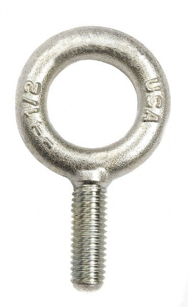 Gibraltar - 1,400 Lb Capacity, Stainless Steel, 3/8-16 Thread, Fixed Lifting Eye Bolt - Fully Threaded, 3" Shank, 3" Thread Length, No Shoulder - Exact Tooling