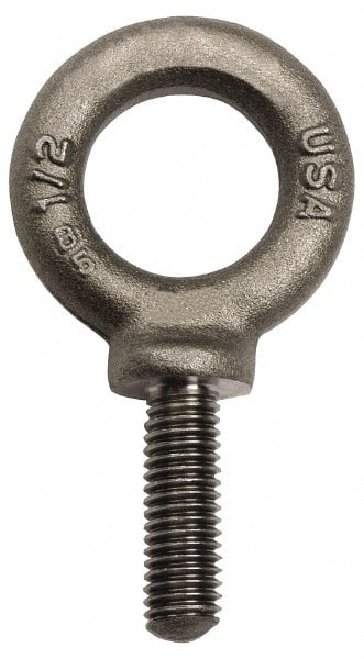 Gibraltar - 7,000 Lb Capacity, Forged Steel, 7/8-9 Thread, Fixed Lifting Eye Bolt - Fully Threaded, 5" Shank, 5" Thread Length, Shoulder - Exact Tooling