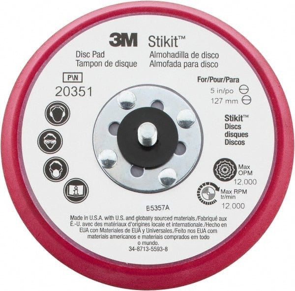 3M - 5" Diam Adhesive/PSA Disc Backing Pad - Firm Density, 12,000 RPM - Exact Tooling