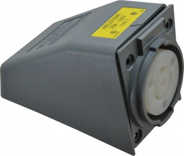 Hubbell Wiring Device-Kellems - 125 VAC, 20 Amp, L5-20R NEMA, Self Grounding Receptacle - 2 Poles, 3 Wire, Female End, Gray - Exact Tooling