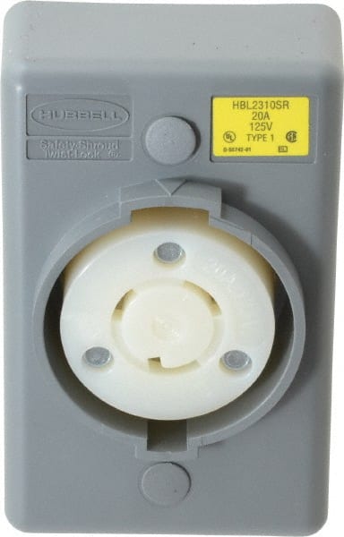 Hubbell Wiring Device-Kellems - 125 VAC, 20 Amp, L5-20R NEMA, Self Grounding Receptacle - 2 Poles, 3 Wire, Female End, Gray - Exact Tooling