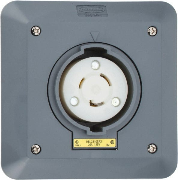 Hubbell Wiring Device-Kellems - 125 VAC, 20 Amp, L5-20R NEMA, Self Grounding Receptacle - 2 Poles, 3 Wire, Female End, Gray - Exact Tooling