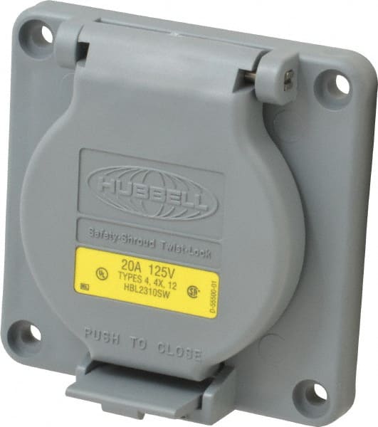 Hubbell Wiring Device-Kellems - 125 VAC, 20 Amp, L5-20R NEMA, Self Grounding Receptacle - 2 Poles, 3 Wire, Female End, Gray - Exact Tooling