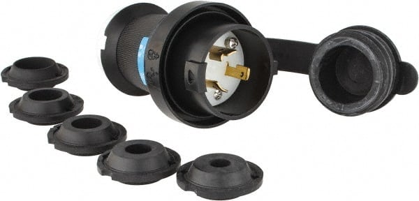Hubbell Wiring Device-Kellems - 250 VAC, 20 Amp, L6-20P Configuration, Industrial Grade, Self Grounding Plug - 1 Phase, 2 Poles, IP66, 0.36 to 0.93 Inch Cord Diameter - Exact Tooling