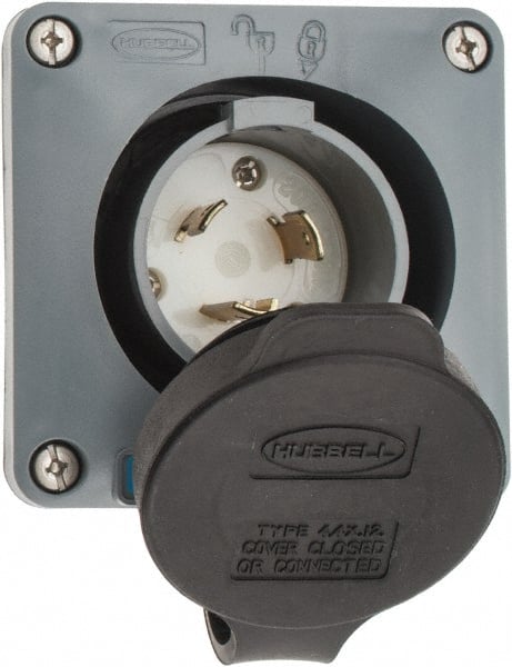 Hubbell Wiring Device-Kellems - 250 VAC, 20 Amp, L6-20P NEMA, Self Grounding Inlet - 2 Poles, 3 Wire, Male End, Gray - Exact Tooling