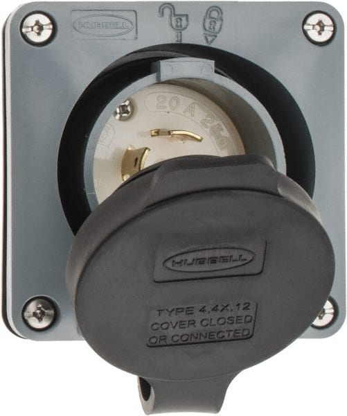 Hubbell Wiring Device-Kellems - 250 VAC, 20 Amp, L15-20P NEMA, Self Grounding Inlet - 3 Poles, 4 Wire, Male End, Gray - Exact Tooling
