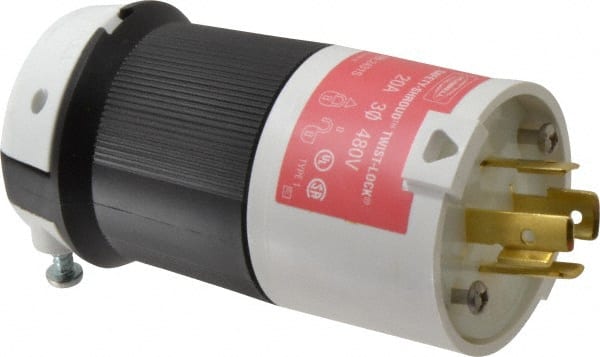 Hubbell Wiring Device-Kellems - 480 VAC, 20 Amp, L16-20P Configuration, Industrial Grade, Self Grounding Plug - 3 Phase, 3 Poles, IP20, 0.35 to 1.15 Inch Cord Diameter - Exact Tooling