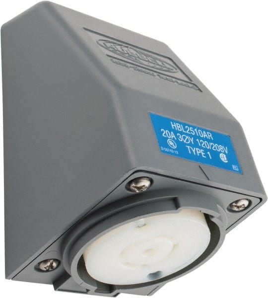 Hubbell Wiring Device-Kellems - 120/208 VAC, 20 Amp, L21-20R NEMA, Self Grounding Receptacle - 4 Poles, 5 Wire, Female End, Gray - Exact Tooling