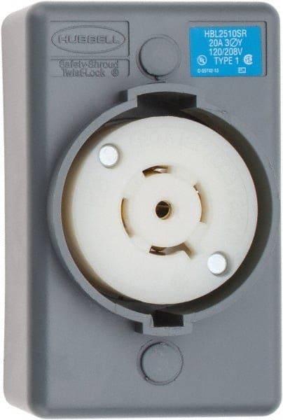 Hubbell Wiring Device-Kellems - 120/208 VAC, 20 Amp, L21-20R NEMA, Self Grounding Receptacle - 4 Poles, 5 Wire, Female End, Gray - Exact Tooling