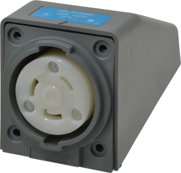Hubbell Wiring Device-Kellems - 250 VAC, 30 Amp, L6-30R NEMA, Self Grounding Receptacle - 2 Poles, 3 Wire, Female End, Gray - Exact Tooling