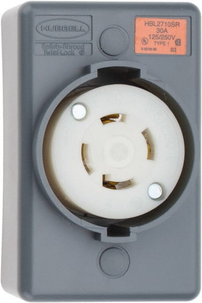 Hubbell Wiring Device-Kellems - 125/250 VAC, 30 Amp, L14-30R NEMA, Self Grounding Receptacle - 3 Poles, 4 Wire, Female End, Gray - Exact Tooling