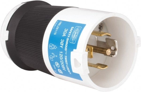 Hubbell Wiring Device-Kellems - 120/208 VAC, 30 Amp, L21-30P Configuration, Industrial Grade, Self Grounding Plug - 3 Phase, 4 Poles, IP20, 0.35 to 1.15 Inch Cord Diameter - Exact Tooling