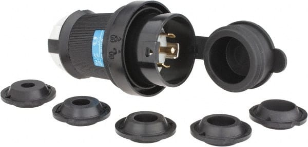 Hubbell Wiring Device-Kellems - 120/208 VAC, 30 Amp, L21-30P Configuration, Industrial Grade, Self Grounding Plug - 3 Phase, 4 Poles, IP66, 0.35 to 1.15 Inch Cord Diameter - Exact Tooling