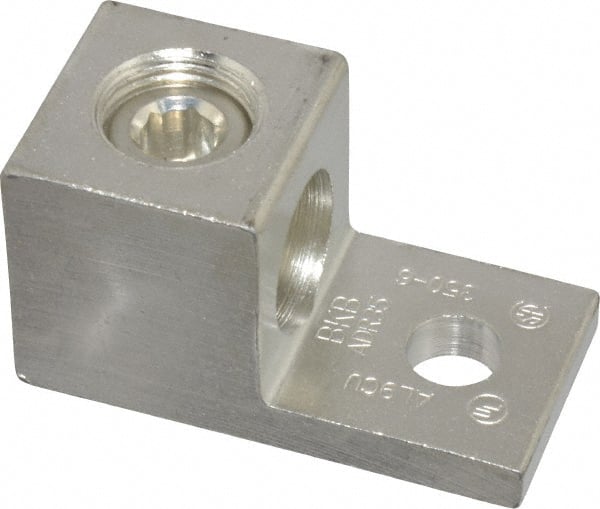 Thomas & Betts - 6 AWG Noninsulated Compression Connection Square Ring Terminal - 3/8" Stud, 2-1/4" OAL x 1-1/8" Wide, Tin Plated Aluminum Contact - Exact Tooling