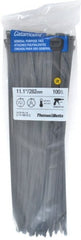 Thomas & Betts - 11.1" Long Black Nylon Standard Cable Tie - 50 Lb Tensile Strength, 1.35mm Thick, 1-1/2" Max Bundle Diam - Exact Tooling