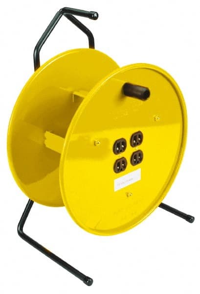 Conductix - 16 AWG, 25' Cable Length, Cord & Cable Reel with Outlet End - 4 Outlets, NEMA 5-15R, 15 Amps, Yellow Reel - Exact Tooling