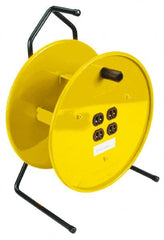 Conductix - 16 AWG, 25' Cable Length, Cord & Cable Reel with Outlet End - 4 Outlets, NEMA 5-15R, 15 Amps, Yellow Reel - Exact Tooling